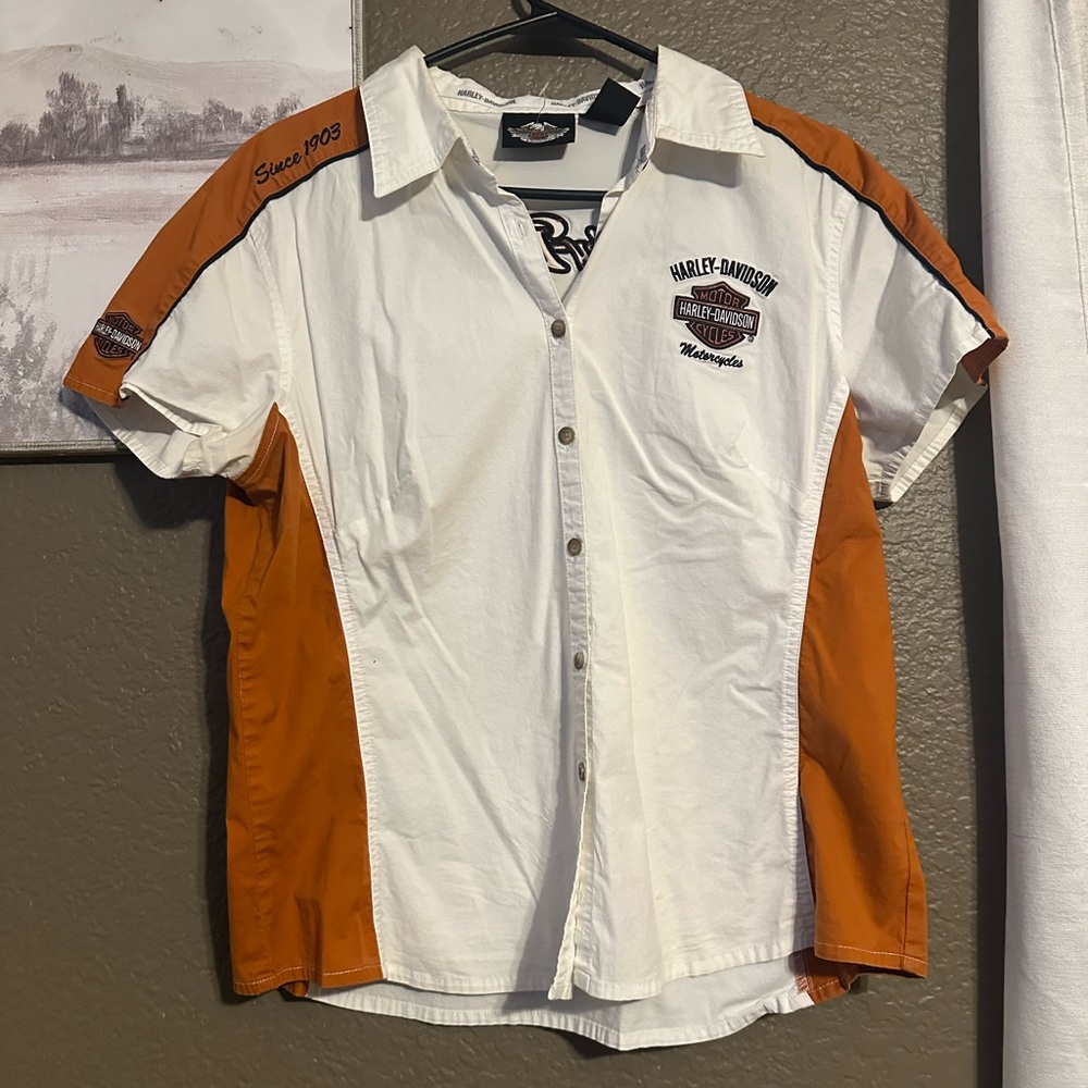 Harley-Davidson Men's Orange and White Casual Shirt